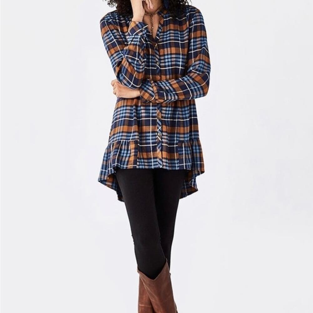 Matilda Jane Moments with You General Store Plaid Tunic Top Small Button Front